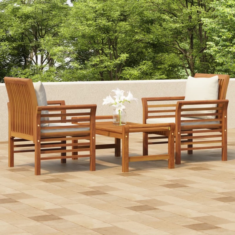vidaXL Set Mobili da Giardino 3pz con Cuscini Legno Massello di Acacia vidaXL Set Mobili da Giardino 3pz con Cuscini Legno Massello di Acacia