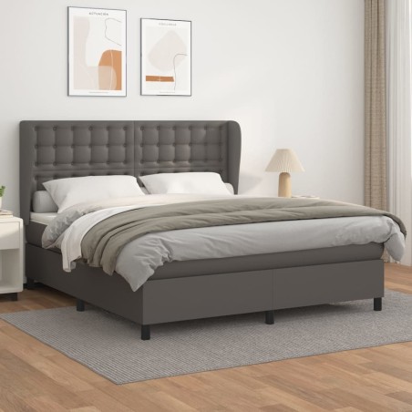 vidaXL Giroletto a Molle con Materasso Grigio 160x200 cm in Similpelle