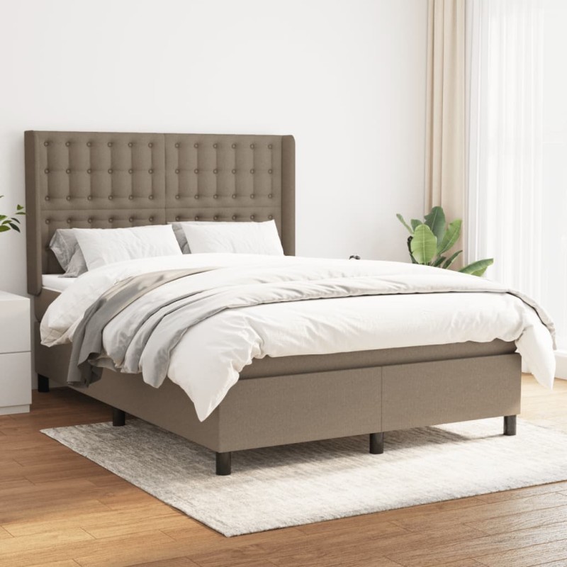 vidaXL Giroletto a Molle con Materasso Tortora 140x190 cm in Tessuto
