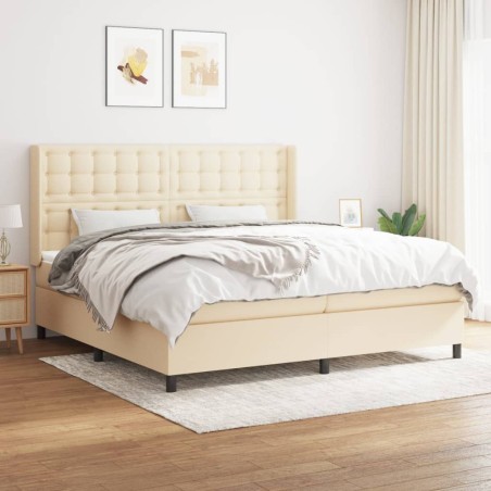 vidaXL Giroletto a Molle con Materasso Crema 200x200 cm in Tessuto