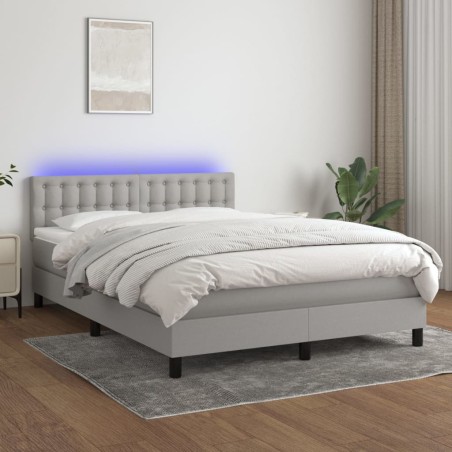 vidaXL Letto a Molle Materasso e LED Grigio Chiaro 140x190 cm Tessuto