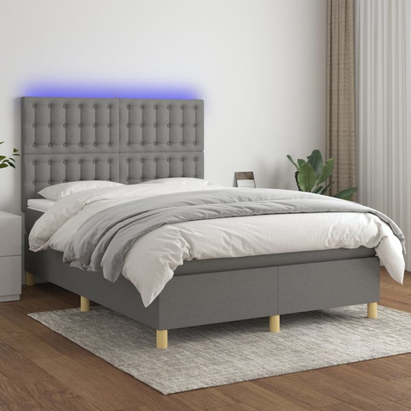 vidaXL Letto a Molle Materasso e LED Grigio Scuro 140x200cm in Tessuto vidaXL Letto a Molle Materasso e LED Grigio Scuro 140x200cm in Tessuto