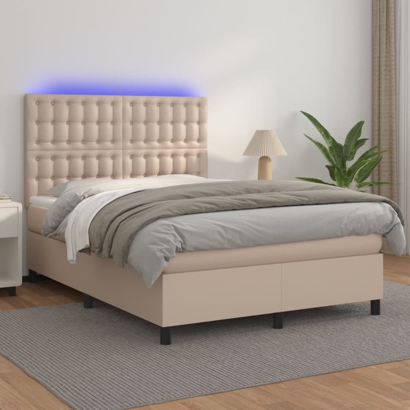 vidaXL Giroletto Molle Materasso e LED Cappuccino 140x200cm Similpelle vidaXL Giroletto Molle Materasso e LED Cappuccino 140x200cm Similpelle
