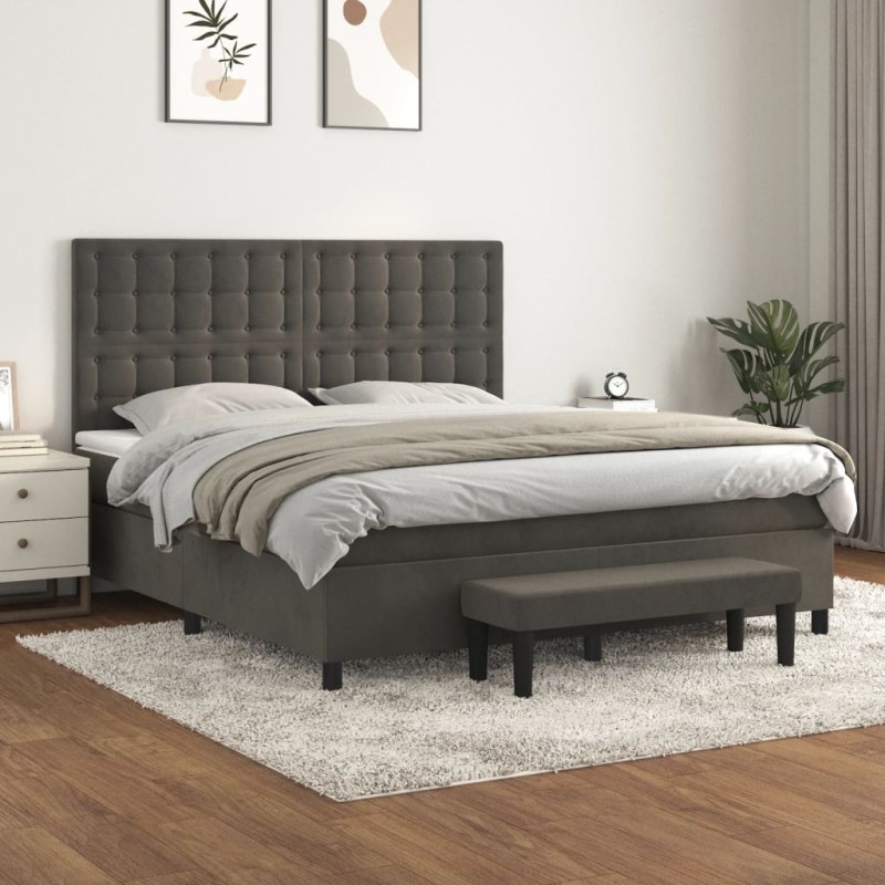 vidaXL Giroletto a Molle con Materasso Grigio Scuro 180x200 cm Velluto