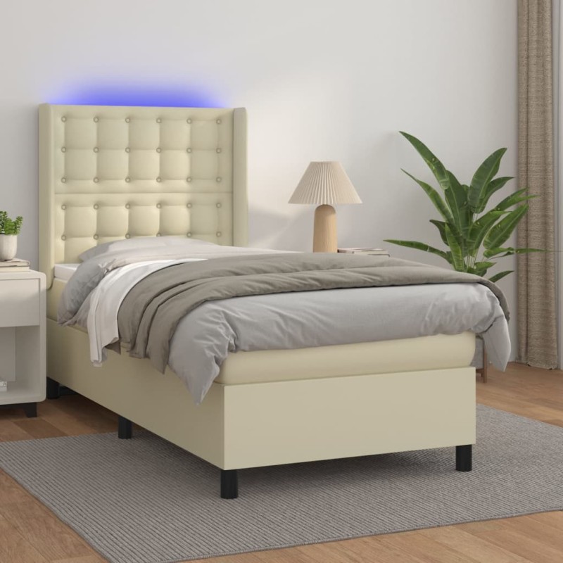 vidaXL Giroletto a Molle con Materasso e LED Crema 80x200cm Similpelle vidaXL Giroletto a Molle con Materasso e LED Crema 80x200cm Similpelle