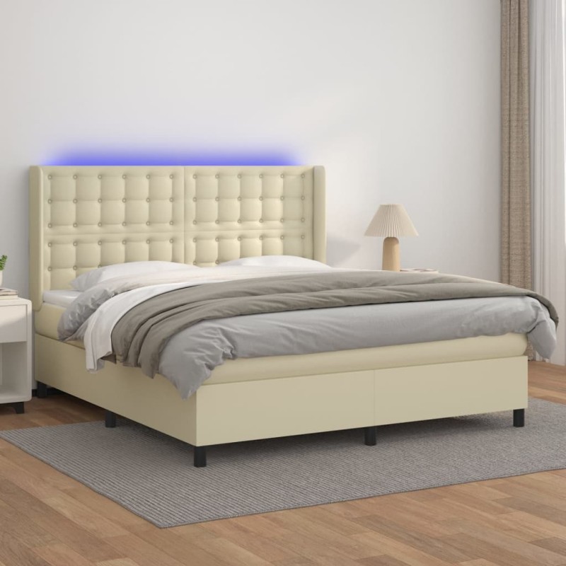 vidaXL Giroletto a Molle con Materasso e LED Crema 160x200 cm vidaXL Giroletto a Molle con Materasso e LED Crema 160x200 cm