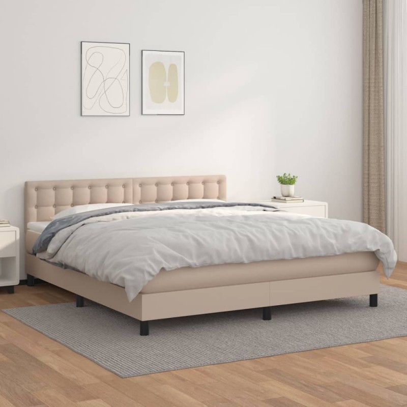 vidaXL Giroletto a Molle con Materasso Cappuccino 160x200cm Similpelle