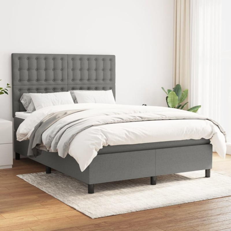 vidaXL Giroletto a Molle con Materasso Grigio Scuro 140x200cm Tessuto