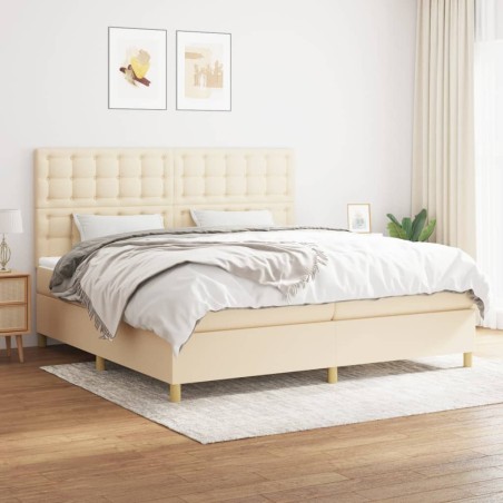 vidaXL Giroletto a Molle con Materasso Crema 200x200 cm in Tessuto