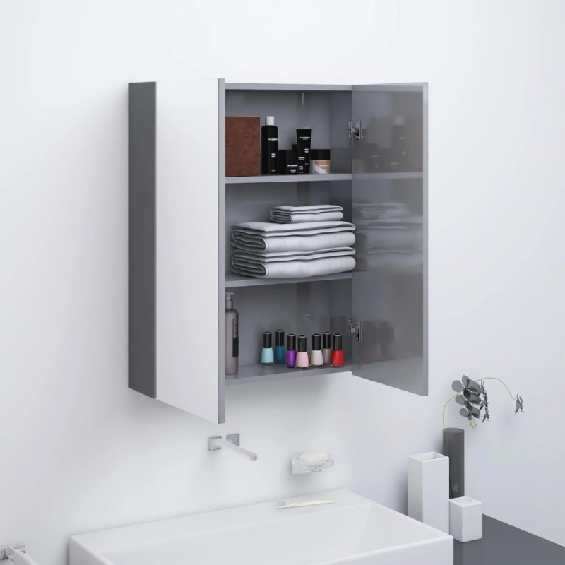 vidaXL Armadietto a Specchio per Bagno 60x15x75 cm MDF Grigio Lucido vidaXL Armadietto a Specchio per Bagno 60x15x75 cm MDF Grigio Lucido