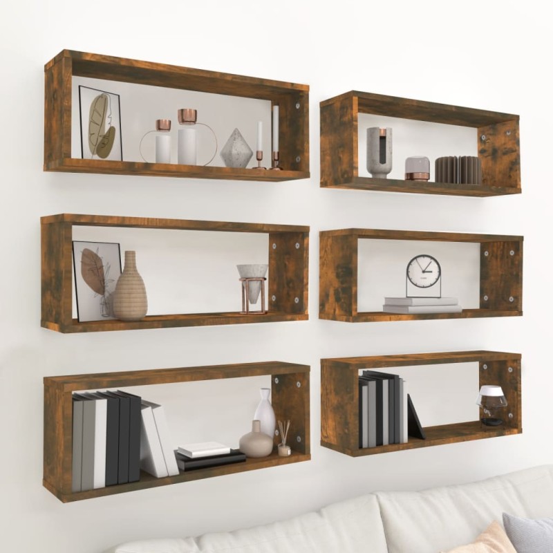 vidaXL Mensole Cubo Parete 6 pz Rovere Fumo 60x15x23 Legno Multistrato