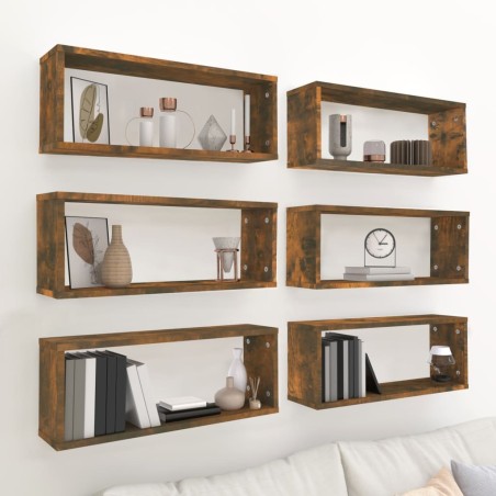 vidaXL Mensole Cubo Parete 6 pz Rovere Fumo 60x15x23 Legno Multistrato