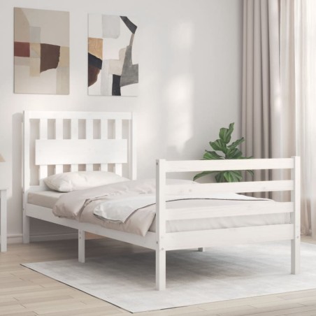vidaXL Giroletto con Testiera Bianco Single in Legno Massello