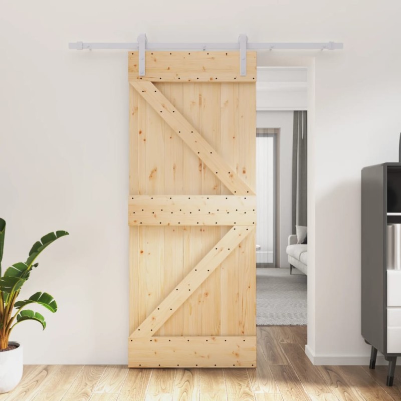vidaXL Porta Scorrevole con Set Hardware 85x210 cm Legno Massello Pino vidaXL Porta Scorrevole con Set Hardware 85x210 cm Legno Massello Pino