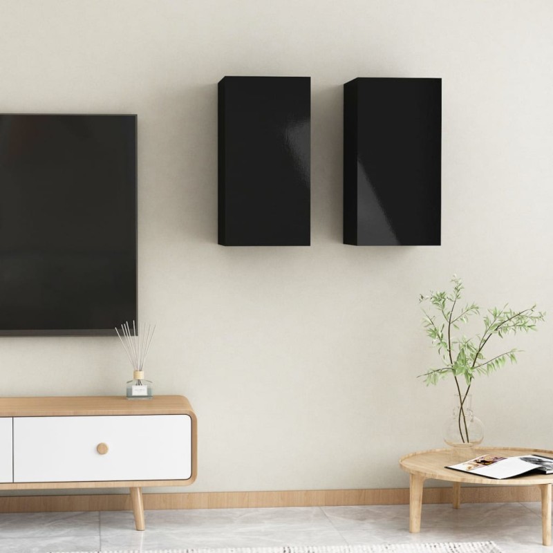 vidaXL Mobili Porta TV 2pz Nero Lucido 30,5x30x60 cm Legno Multistrato
