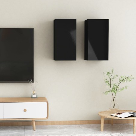 vidaXL Mobili Porta TV 2pz Nero Lucido 30,5x30x60 cm Legno Multistrato