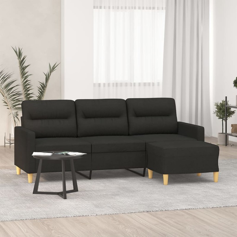 vidaXL Divano a 3 Posti con Poggiapiedi Nero 180 cm in Tessuto vidaXL Divano a 3 Posti con Poggiapiedi Nero 180 cm in Tessuto