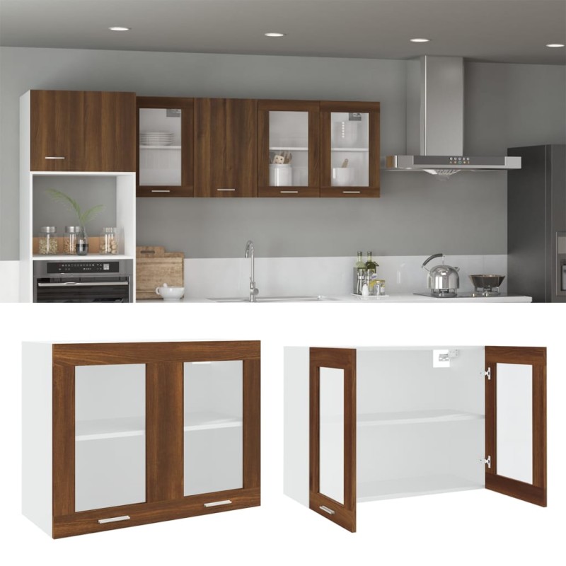 vidaXL Mobile Pensile Vetro Rovere Marrone 80x31x60 cm in Multistrato vidaXL Mobile Pensile Vetro Rovere Marrone 80x31x60 cm in Multistrato
