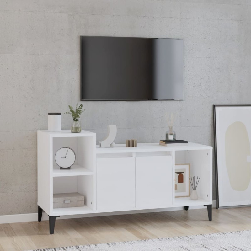Mobile Porta TV Bianco Lucido 100x35x55 cm in Legno Multistrato Mobile Porta TV Bianco Lucido 100x35x55 cm in Legno Multistrato