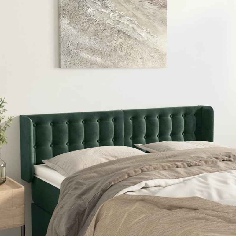 vidaXL Testiera ad Orecchio Verde Scuro 147x16x78/88 cm in Velluto vidaXL Testiera ad Orecchio Verde Scuro 147x16x78/88 cm in Velluto