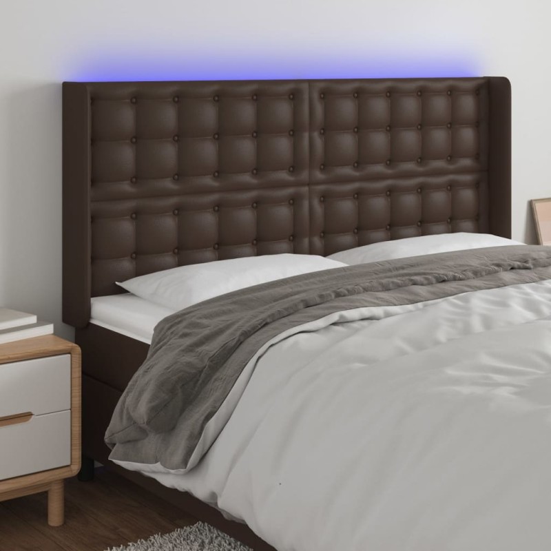vidaXL Testiera a LED Marrone 163x16x118/128 cm in Similpelle vidaXL Testiera a LED Marrone 163x16x118/128 cm in Similpelle