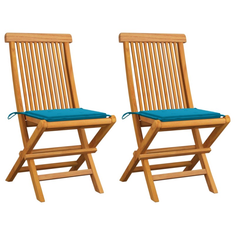 Sedie da Giardino con Cuscini Blu 2 pz in Massello di Teak Sedie da Giardino con Cuscini Blu 2 pz in Massello di Teak