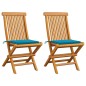 Sedie da Giardino con Cuscini Blu 2 pz in Massello di Teak Sedie da Giardino con Cuscini Blu 2 pz in Massello di Teak