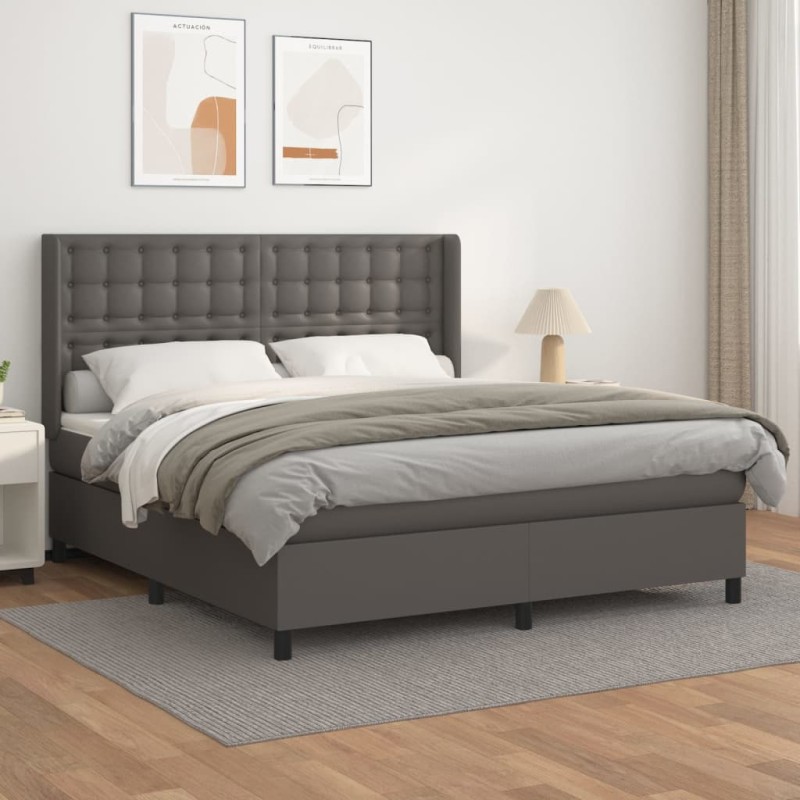 vidaXL Giroletto a Molle con Materasso Grigio 160x200 cm in Similpelle