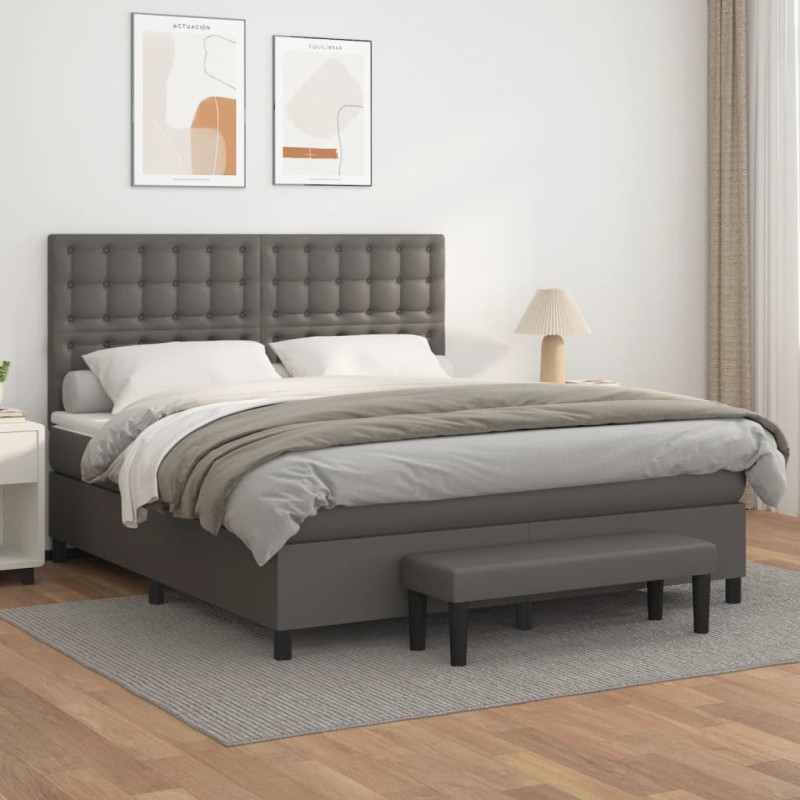 vidaXL Giroletto a Molle con Materasso Grigio 160x200 cm in Similpelle