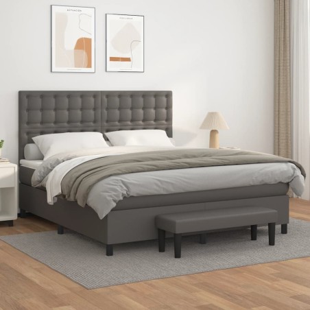 vidaXL Giroletto a Molle con Materasso Grigio 160x200 cm in Similpelle