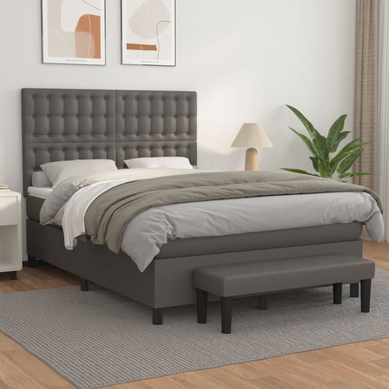 vidaXL Giroletto a Molle con Materasso Grigio 140x190 cm in Similpelle