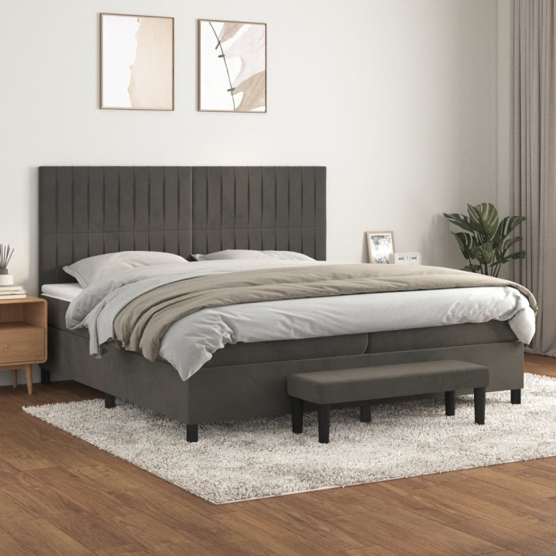 vidaXL Giroletto a Molle con Materasso Grigio Scuro 200x200 cm Velluto