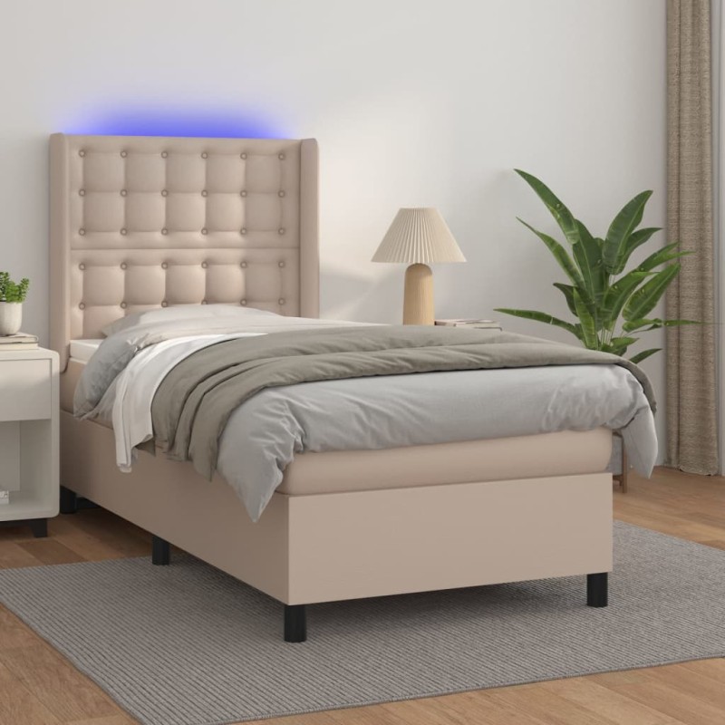 vidaXL Giroletto Molle Materasso e LED Cappuccino 80x200 cm Similpelle vidaXL Giroletto Molle Materasso e LED Cappuccino 80x200 cm Similpelle