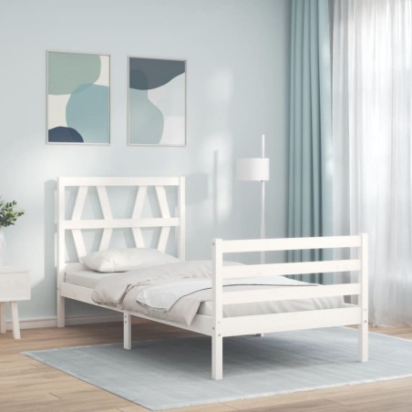 vidaXL Giroletto con Testiera Bianco Single in Legno Massello