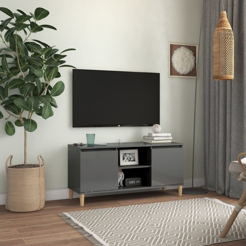 vidaXL Mobile TV Gambe in Legno Massello Grigio Lucido 103,5x30x50 cm vidaXL Mobile TV Gambe in Legno Massello Grigio Lucido 103,5x30x50 cm