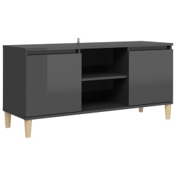 vidaXL Mobile TV Gambe in Legno Massello Grigio Lucido 103,5x30x50 cm