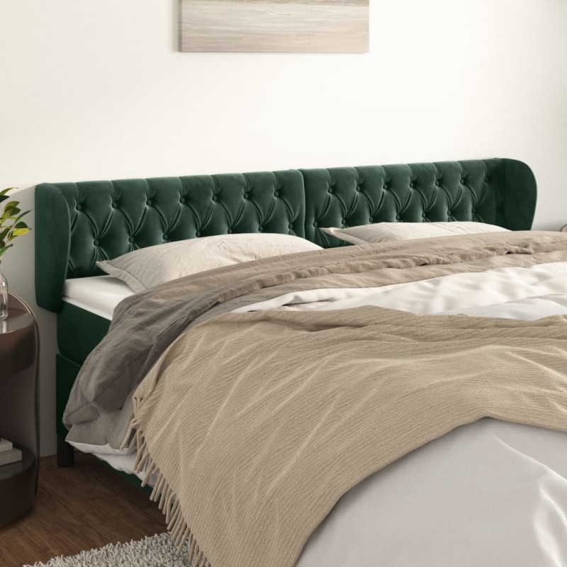 vidaXL Testiera ad Orecchio Verde Scuro 203x23x78/88 cm in Velluto vidaXL Testiera ad Orecchio Verde Scuro 203x23x78/88 cm in Velluto