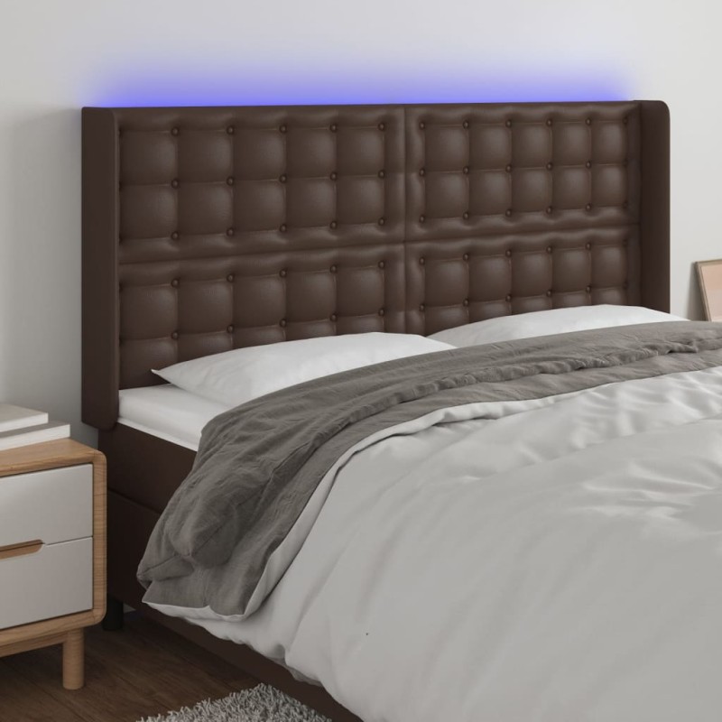 vidaXL Testiera a LED Marrone 147x16x118/128 cm in Similpelle vidaXL Testiera a LED Marrone 147x16x118/128 cm in Similpelle