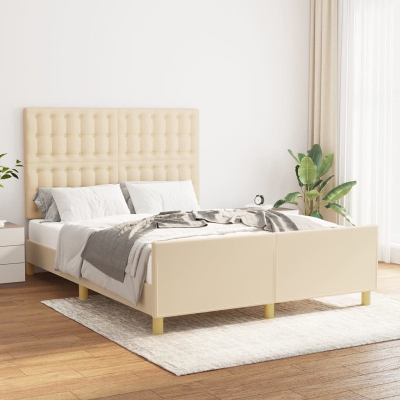 vidaXL Giroletto con Testiera Crema 140x190 cm in Tessuto vidaXL Giroletto con Testiera Crema 140x190 cm in Tessuto