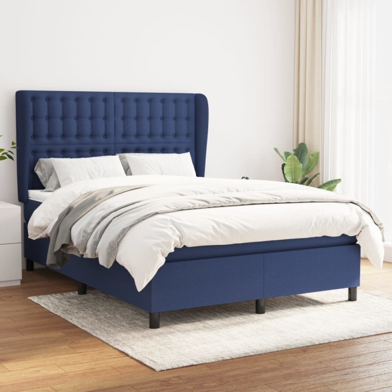vidaXL Giroletto a Molle con Materasso Blu 140x200 cm in Tessuto