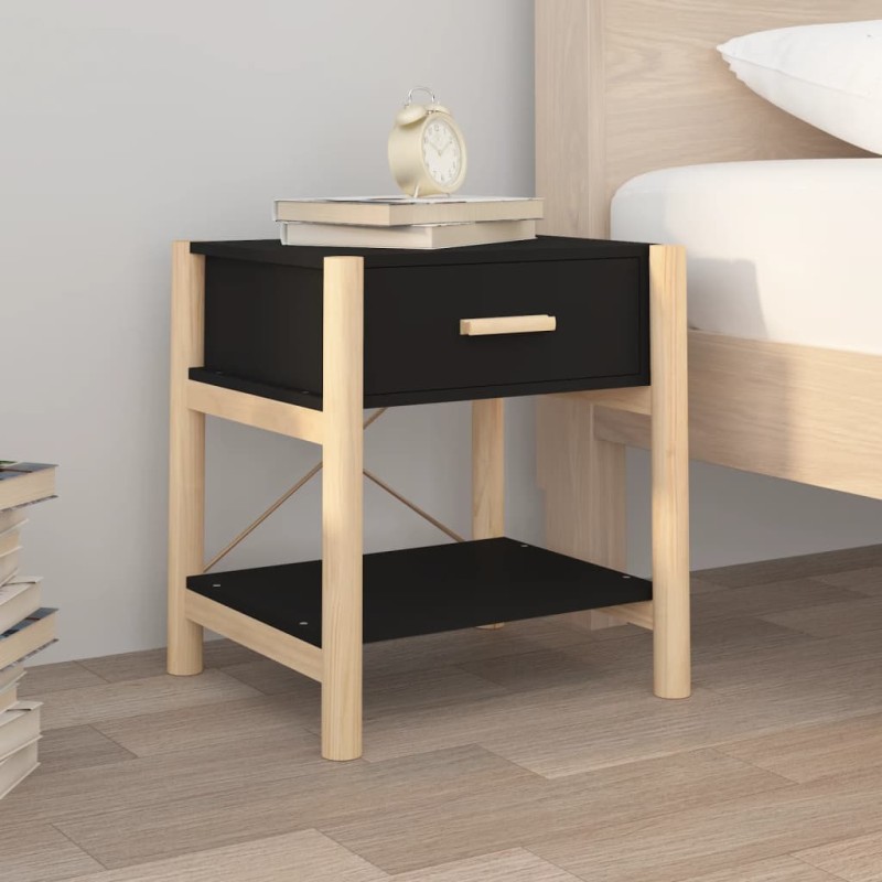 Tavolino da Letto Nero 42x38x45 cm in Legno Multistrato Tavolino da Letto Nero 42x38x45 cm in Legno Multistrato