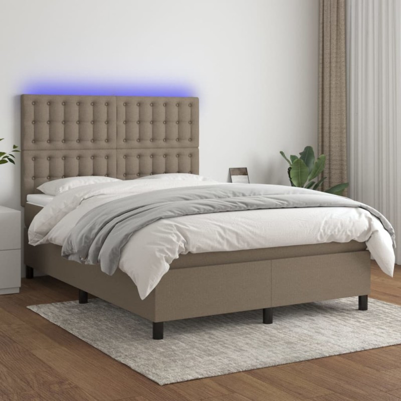 vidaXL Letto a Molle con Materasso e LED Tortora 140x200 cm in Tessuto vidaXL Letto a Molle con Materasso e LED Tortora 140x200 cm in Tessuto