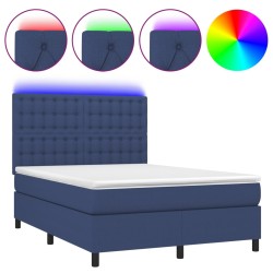vidaXL Letto a Molle con Materasso e LED Blu 140x200 cm in Tessuto
