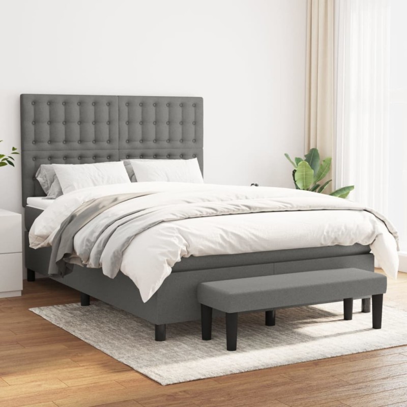 vidaXL Giroletto a Molle con Materasso Grigio Scuro 140x190 cm Tessuto