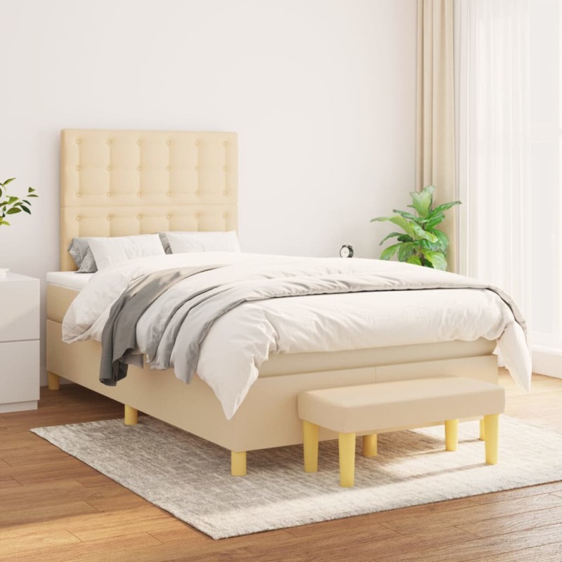 vidaXL Giroletto a Molle con Materasso Crema 120x200 cm in Tessuto