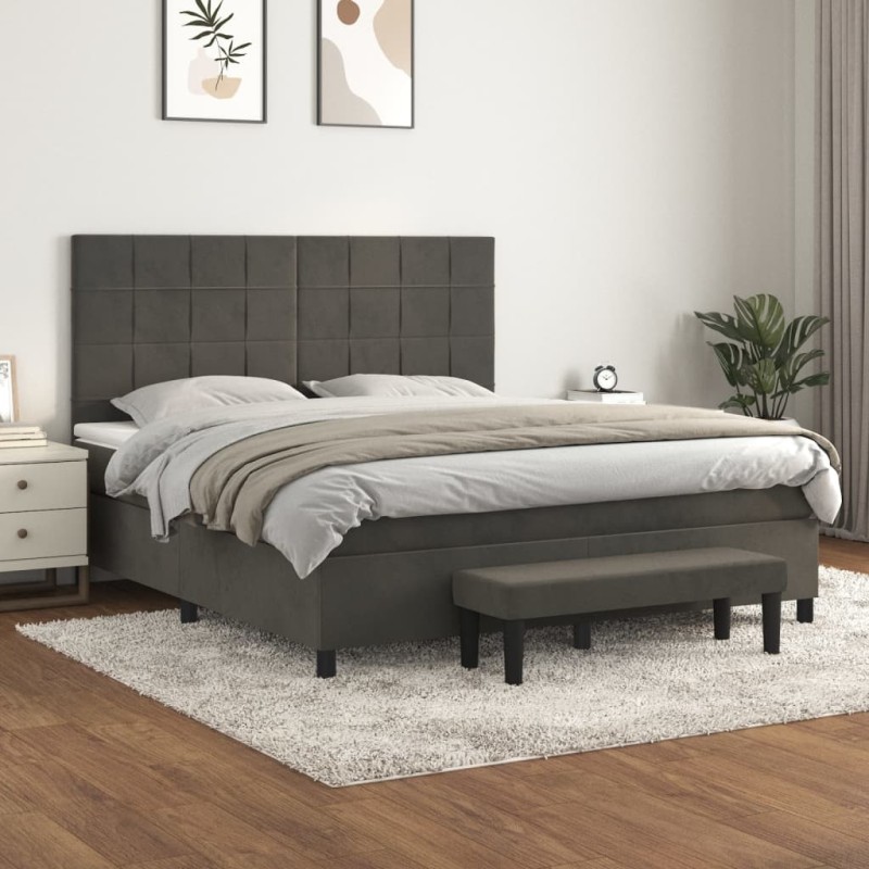 vidaXL Giroletto a Molle con Materasso Grigio Scuro 180x200 cm Velluto