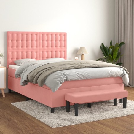 vidaXL Giroletto a Molle con Materasso Rosa 140x190 cm in Velluto