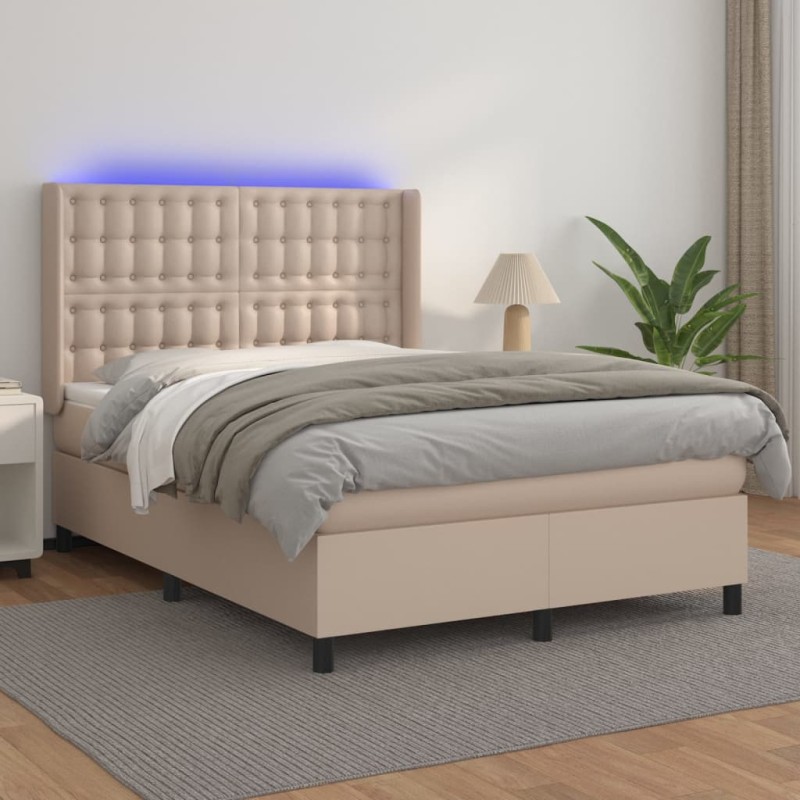 vidaXL Giroletto Molle Materasso e LED Cappuccino 140x200cm Similpelle vidaXL Giroletto Molle Materasso e LED Cappuccino 140x200cm Similpelle