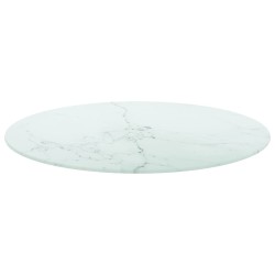 vidaXL Piano per Tavolo Bianco Ø60x0,8 cm Vetro Temperato Design Marmo
