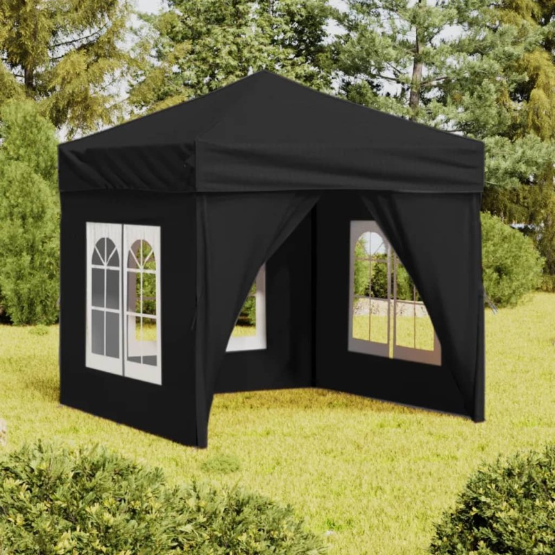 Tenda per Feste Pieghevole con Pareti Laterali Nero 2x2 m Tenda per Feste Pieghevole con Pareti Laterali Nero 2x2 m